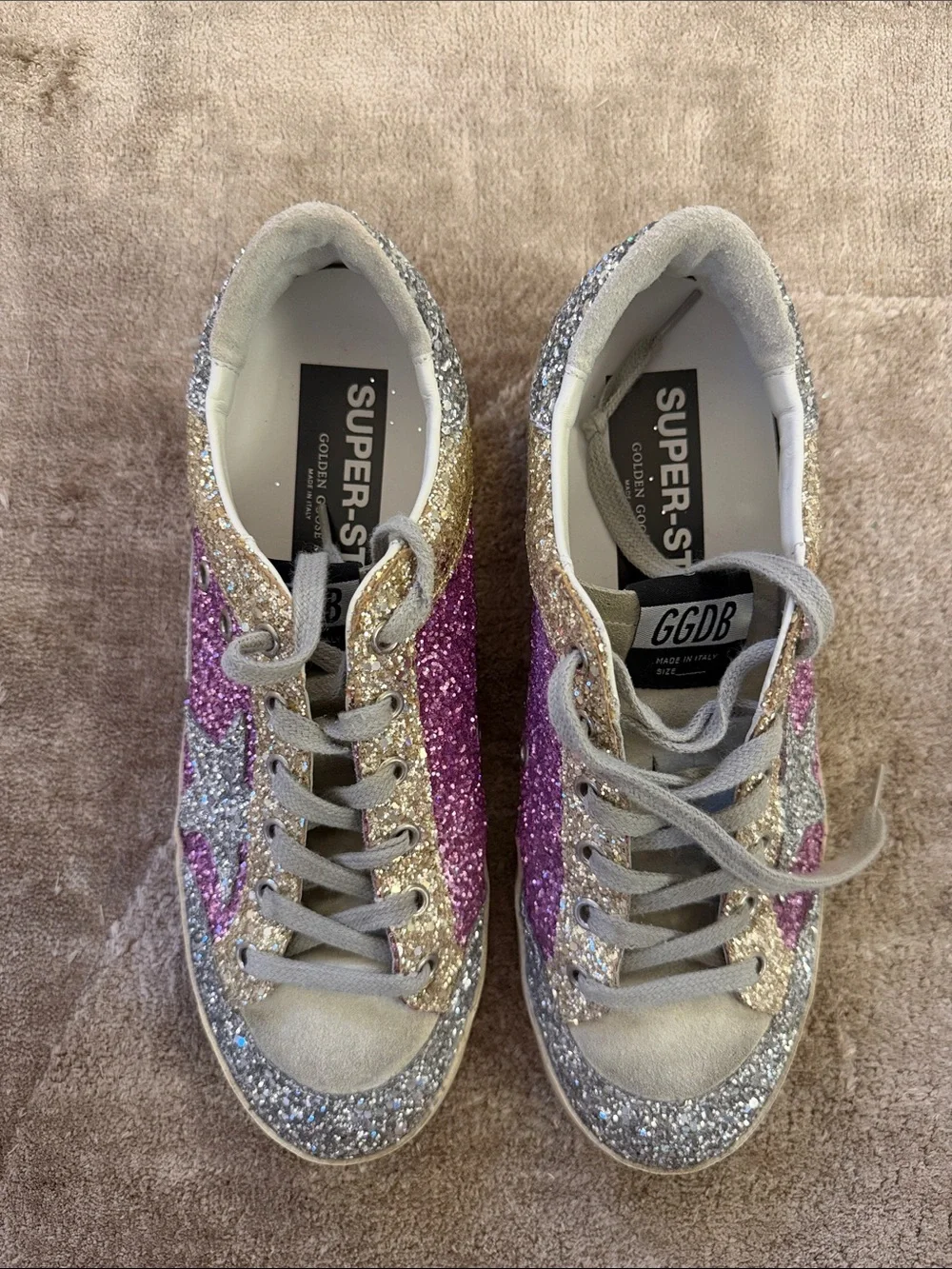 Golden Goose Glitter Low-Top Sneakers in Pink, Gold, Silver - Picture 5 of 7